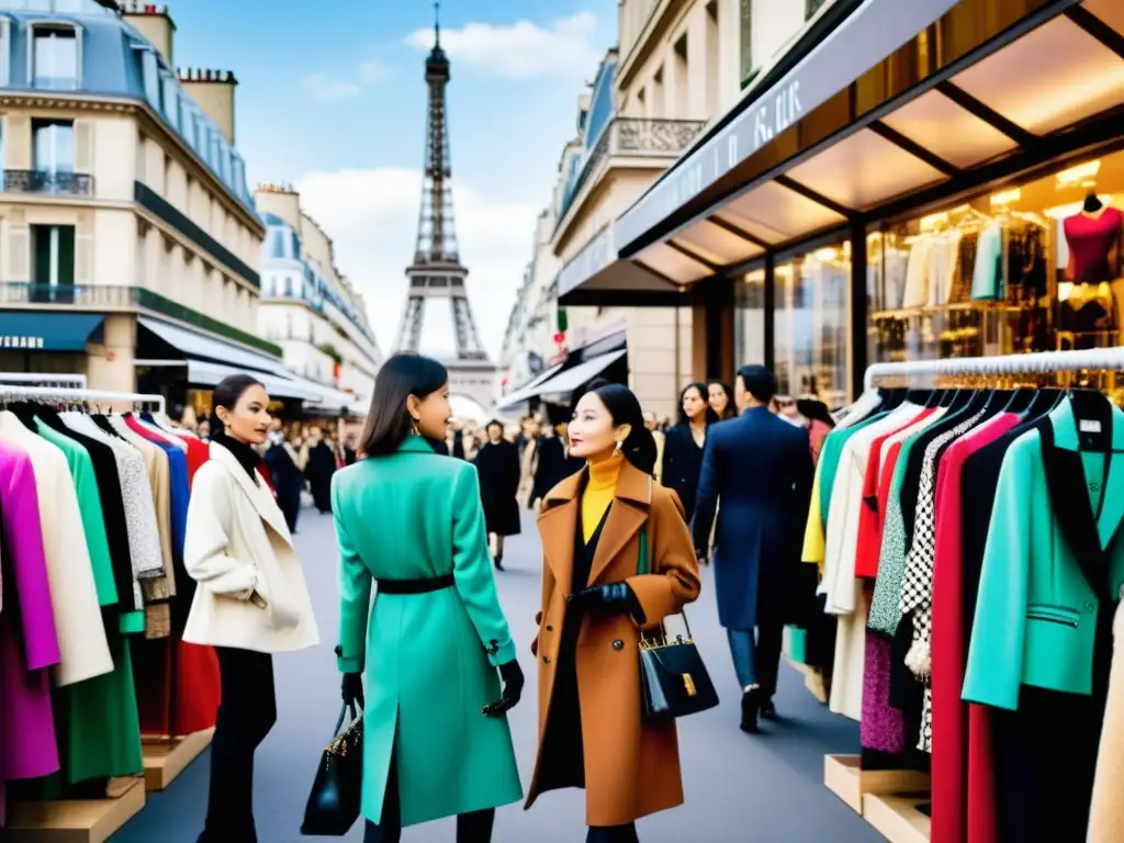 Diseñadores asiáticos en París conversan con profesionales de la moda francesa entre prendas vanguardistas y la icónica Torre Eiffel al fondo