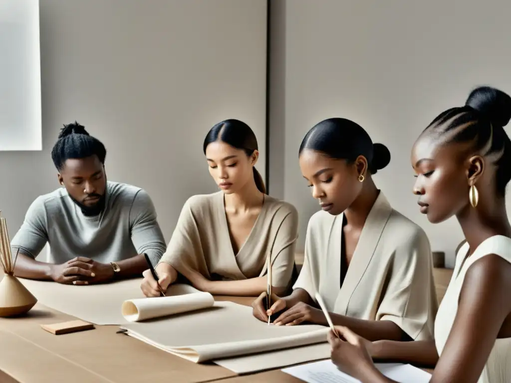 Diseñadores de moda trabajando en un estudio zen