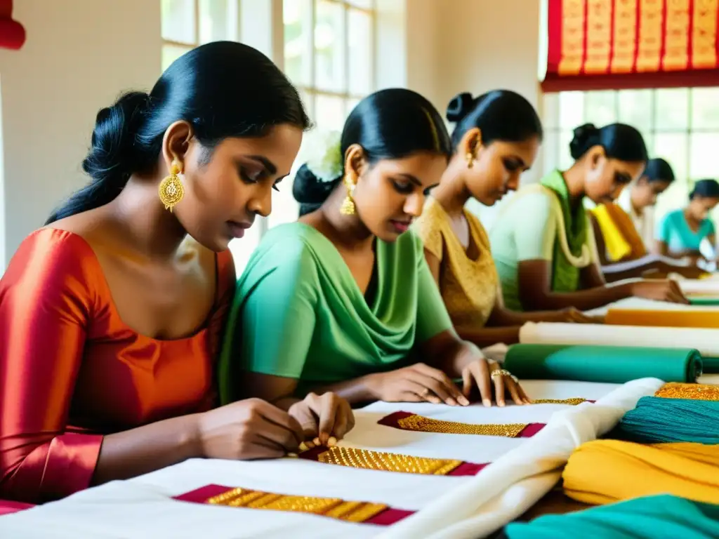 Diseñadores de moda en Sri Lanka creando textiles de lujo con meticulosidad y arte en un atelier soleado