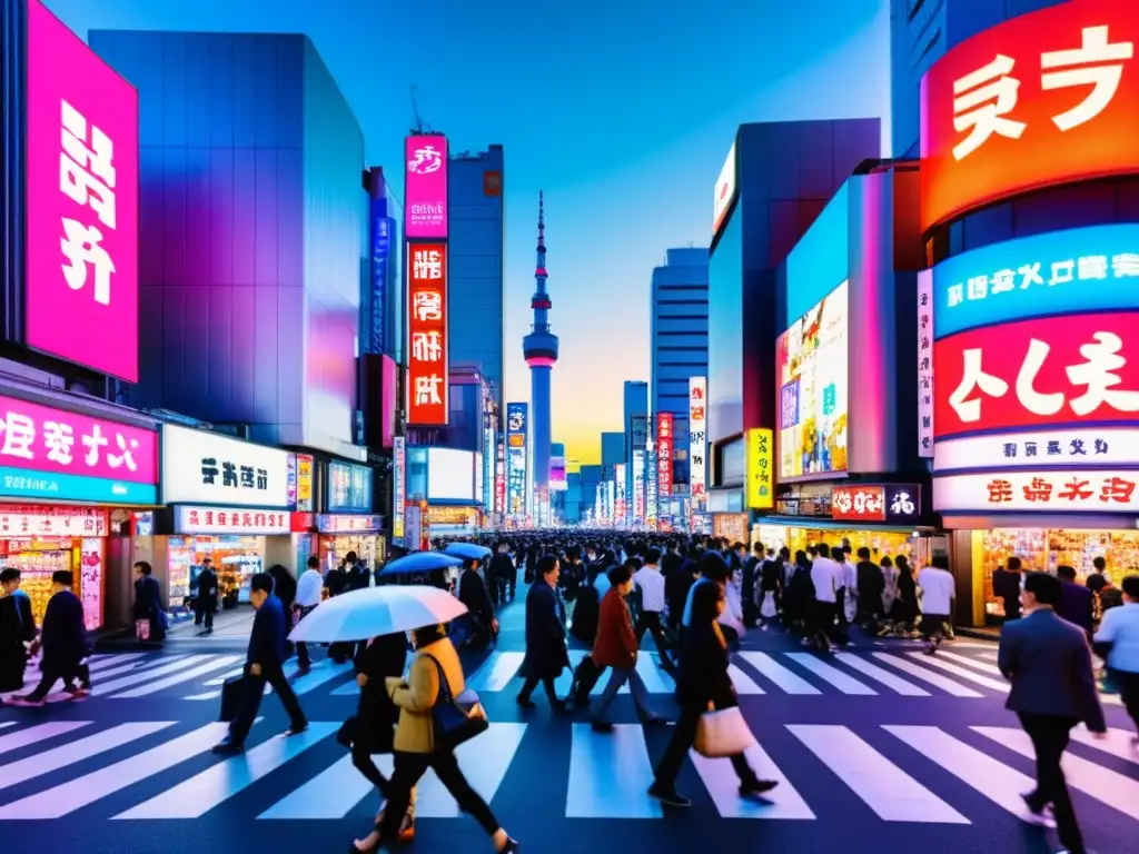 Una fotografía documental de alta resolución que captura la energía vibrante de las concurridas calles de Tokio, Japón