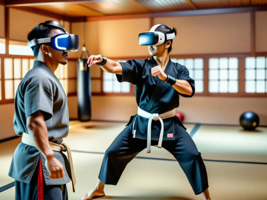 Un dojo de artes marciales en realidad virtual, con detalles realistas y ambiente disciplinado