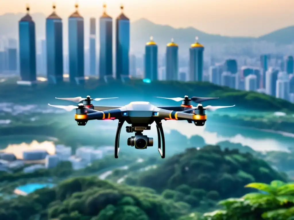 Drones asiáticos conquistan el cielo capturando vistas urbanas y paisajes naturales con tecnología avanzada y precisión innovadora