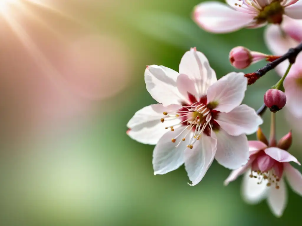 Representación del efímero arte japonés, con una delicada flor de sakura en su grácil descenso, bañada por una luz cálida y etérea