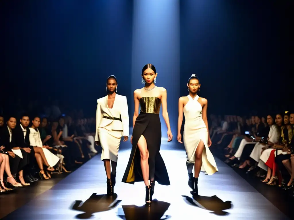 Desfile de moda asiática de vanguardia Elegantes modelos desfilan con diseños avant-garde de Diseñadores asiáticos de moda de lujo en una pasarela industrial chic