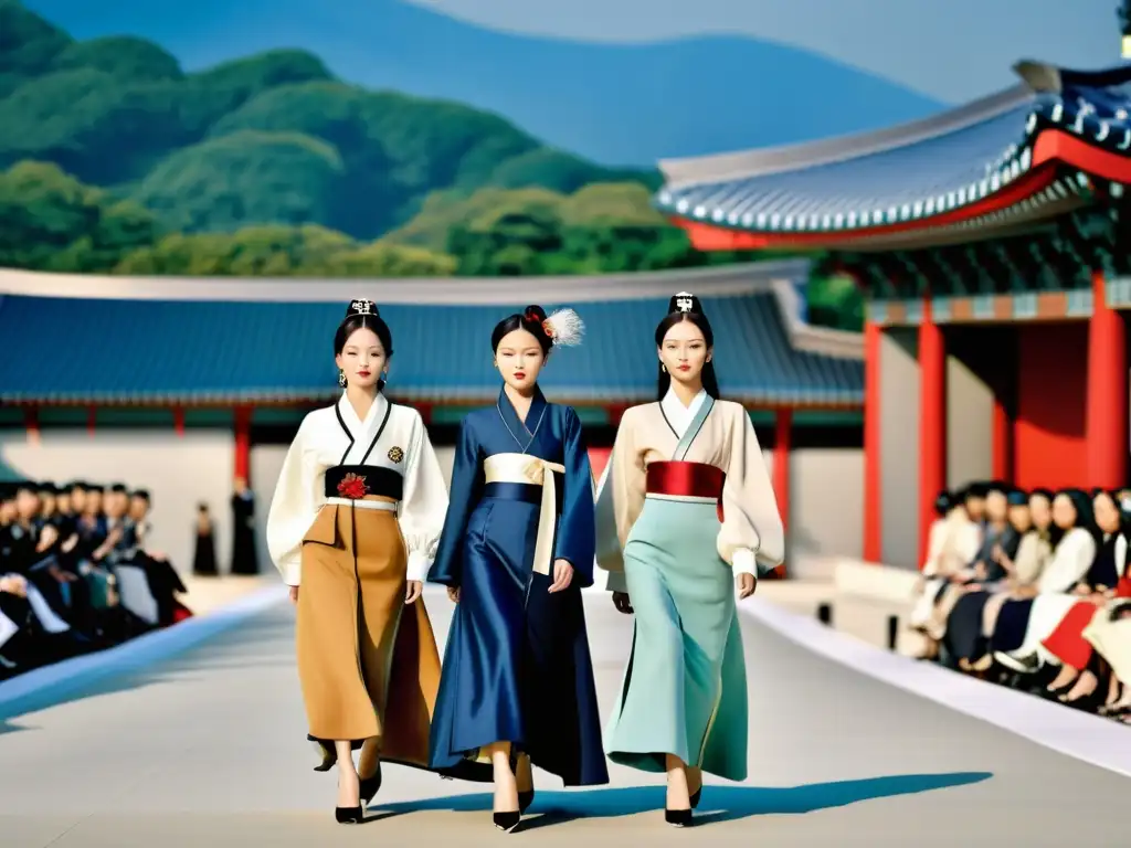 Elegantes modelos desfilan en Seúl mostrando la moda de lujo coreana moderna con un toque contemporáneo