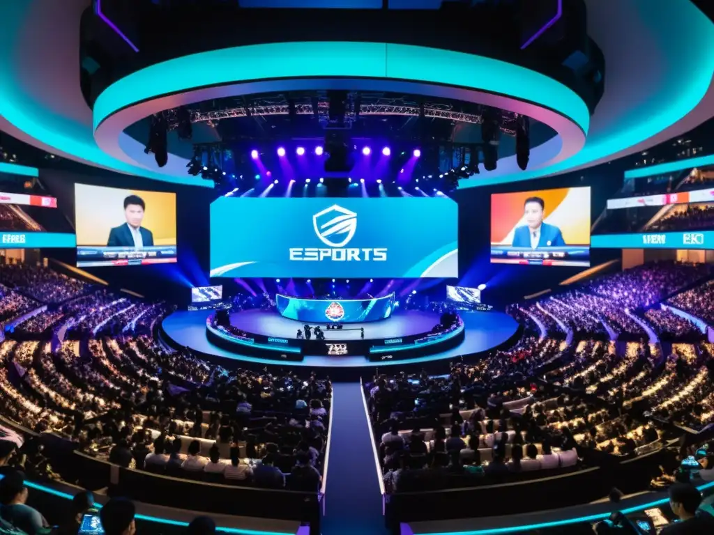 Una emocionante arena de eSports en Asia, con fans apasionados y jugadores profesionales