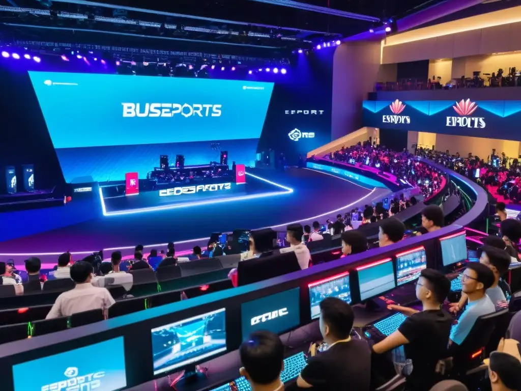 Una emocionante arena de esports en Singapur, con jugadores compitiendo en un torneo