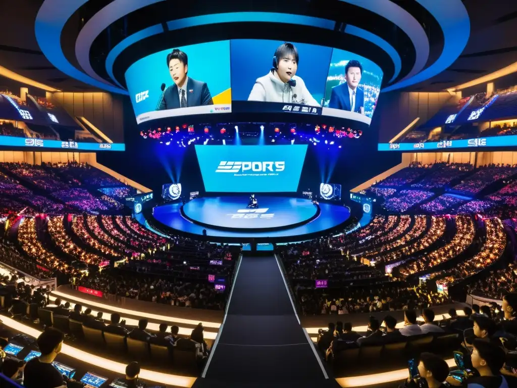 Emocionante arena de eSports en Seúl, Corea del Sur, durante un torneo importante