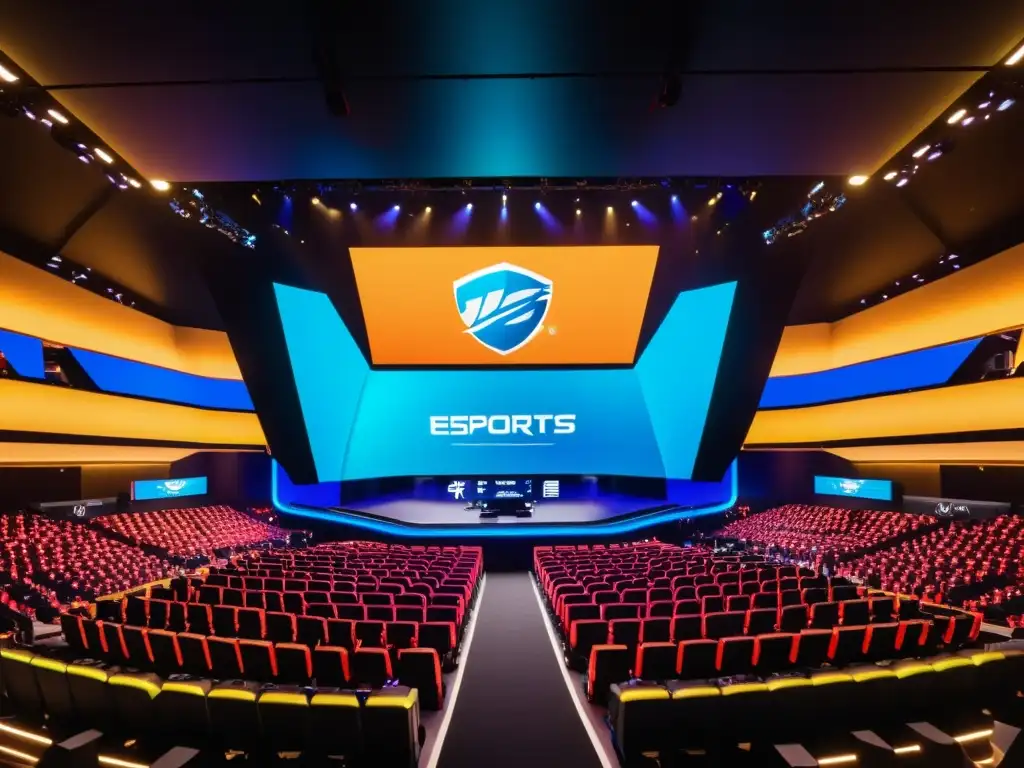 Una emocionante arena de eSports en Asia, con tecnología de vanguardia y una atmósfera vibrante