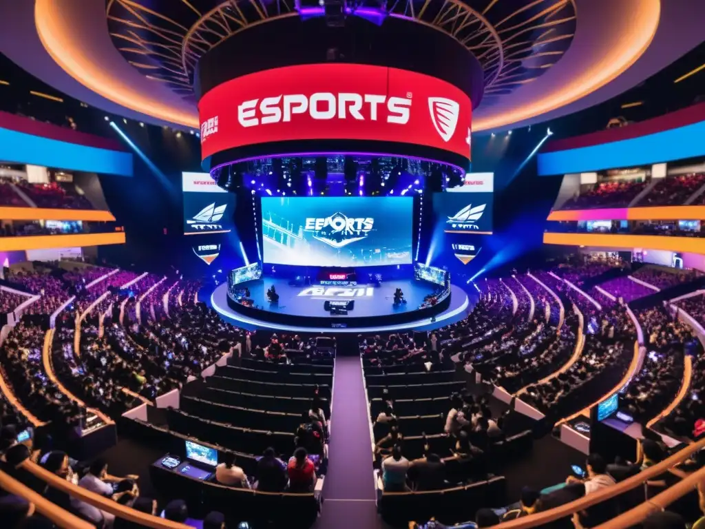 Un emocionante escenario de esports en Asia con multitud entusiasta y juegos tradicionales asiáticos