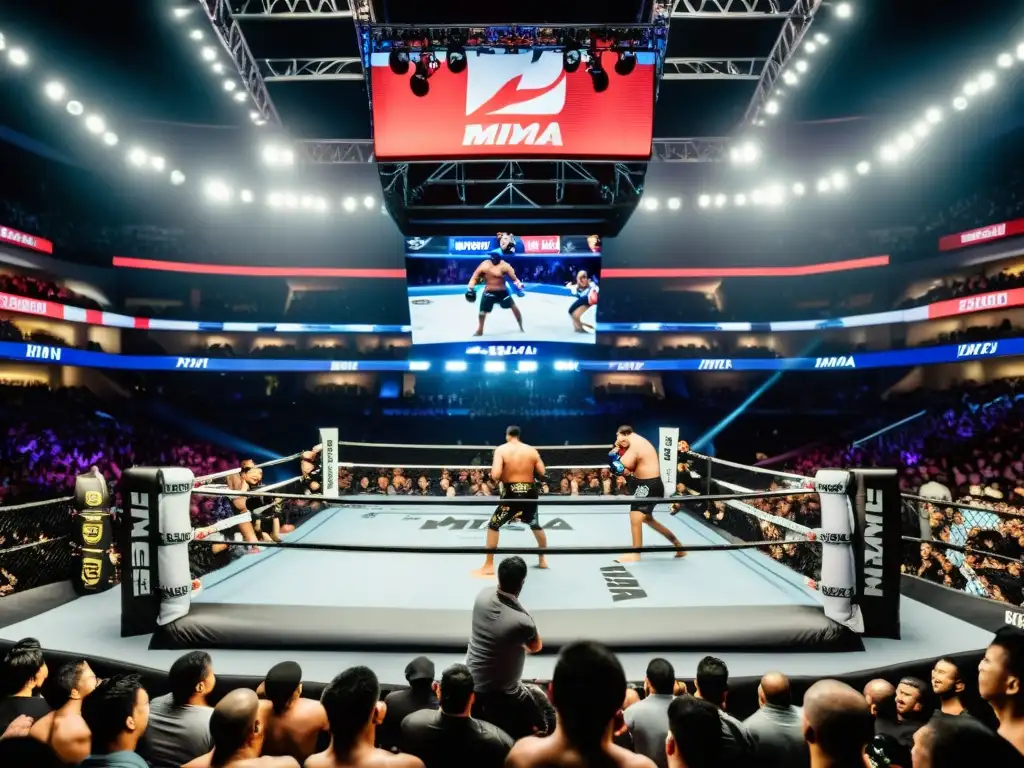 Un emocionante evento de MMA en un estadio lleno en Asia