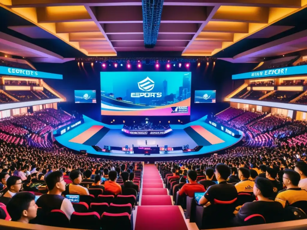 Una emocionante integración de los eSports en la Cultura Asiática, con un estadio lleno de fans, jugadores y una arquitectura tradicional asiática