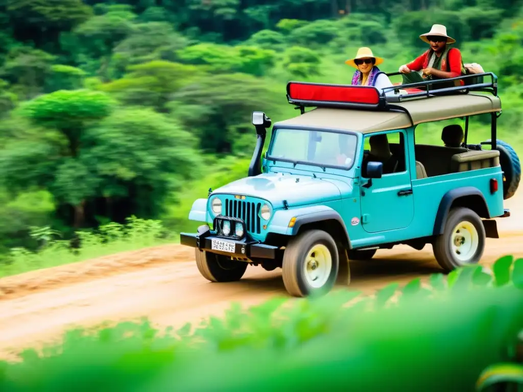 Un emocionante safari en jeep por Tailandia, explorando la exuberante naturaleza mientras los turistas observan la vida silvestre con entusiasmo