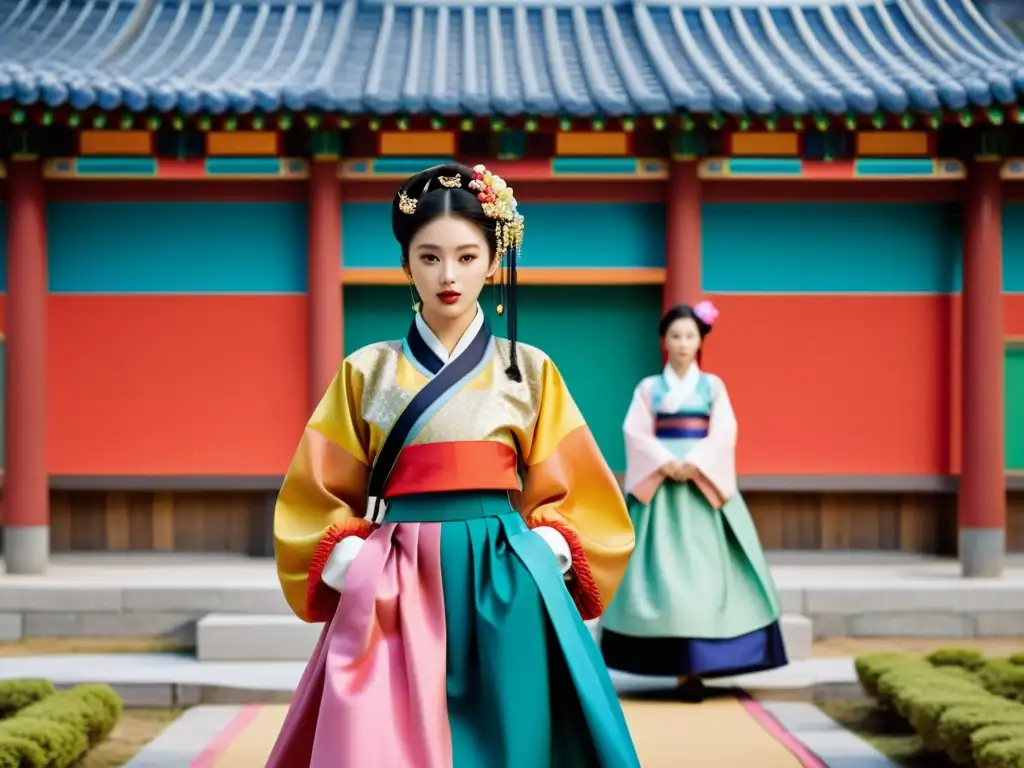 Una emocionante sesión de fotos de moda con modelos luciendo el tradicional Hanbok para moda