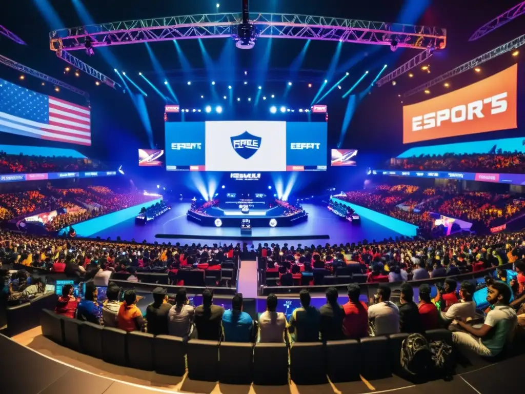 Un emocionante torneo de eSports en India con fanáticos vibrantes y jugadores profesionales en el escenario