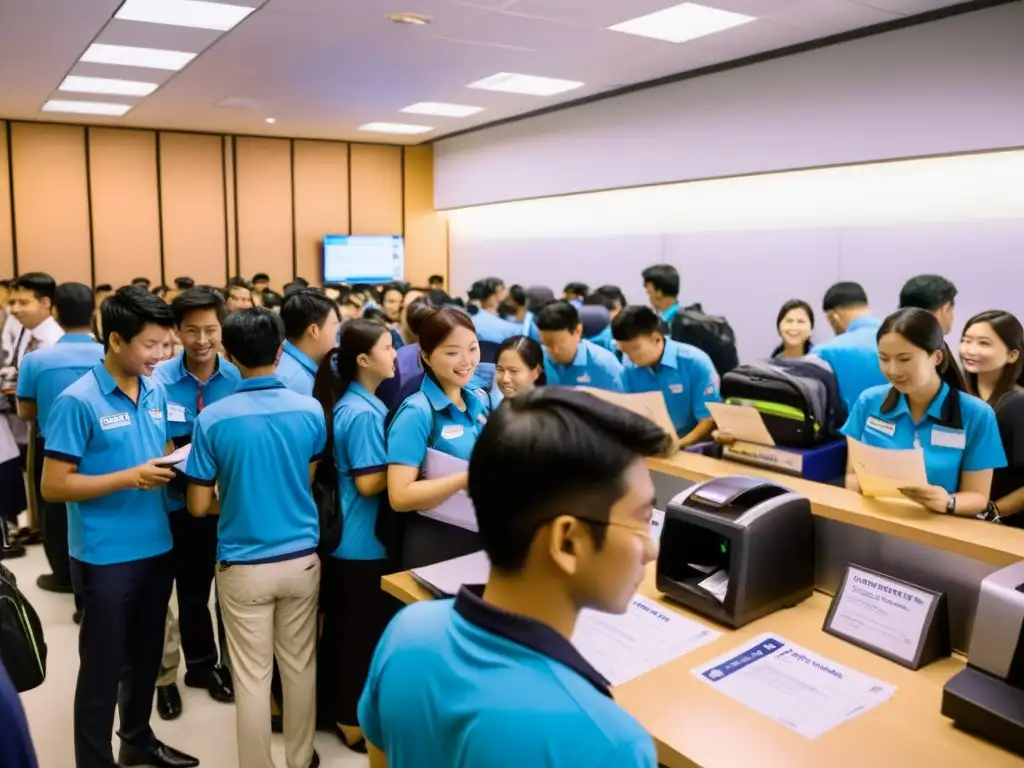 Energía palpable en oficina de visados en Asia, con estudiantes esperando su turno