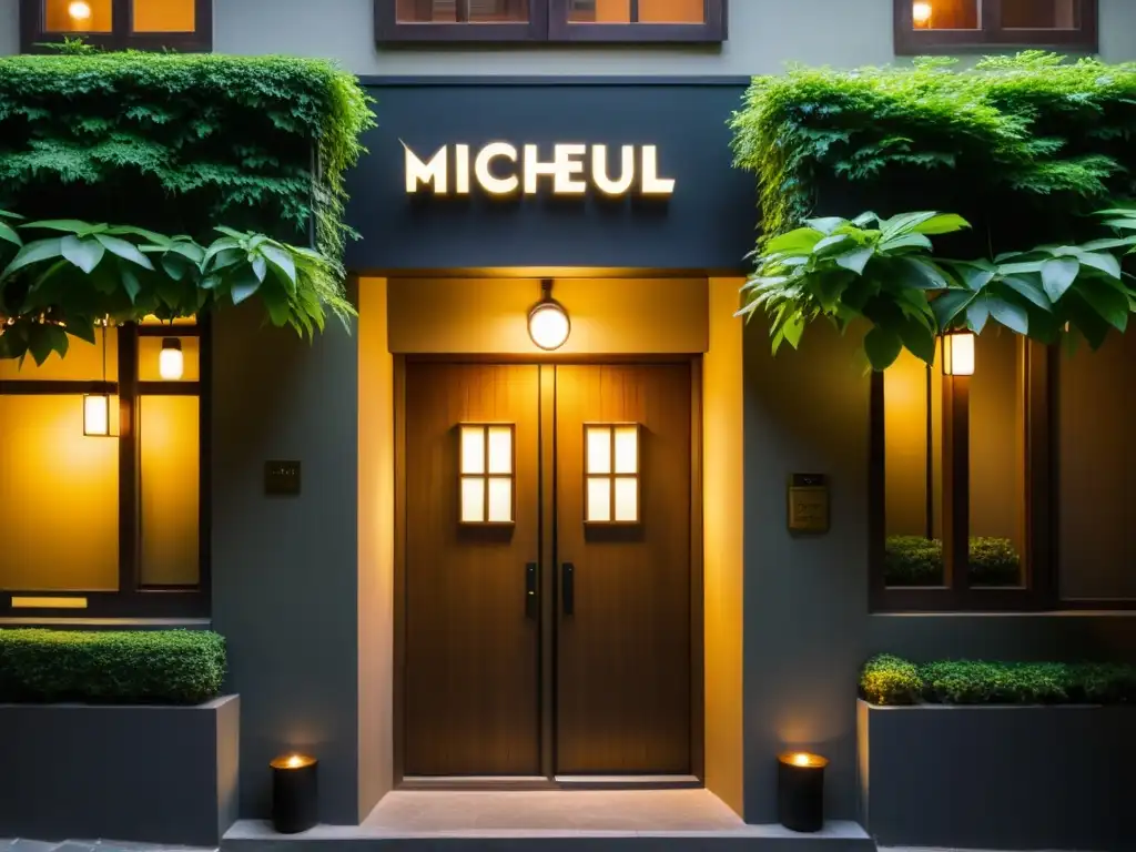 Entrada secreta a restaurante con estrella Michelin en Seúl Entrada clandestina a restaurante con Estrellas Michelin en Seúl, Corea del Sur, entre exuberante follaje
