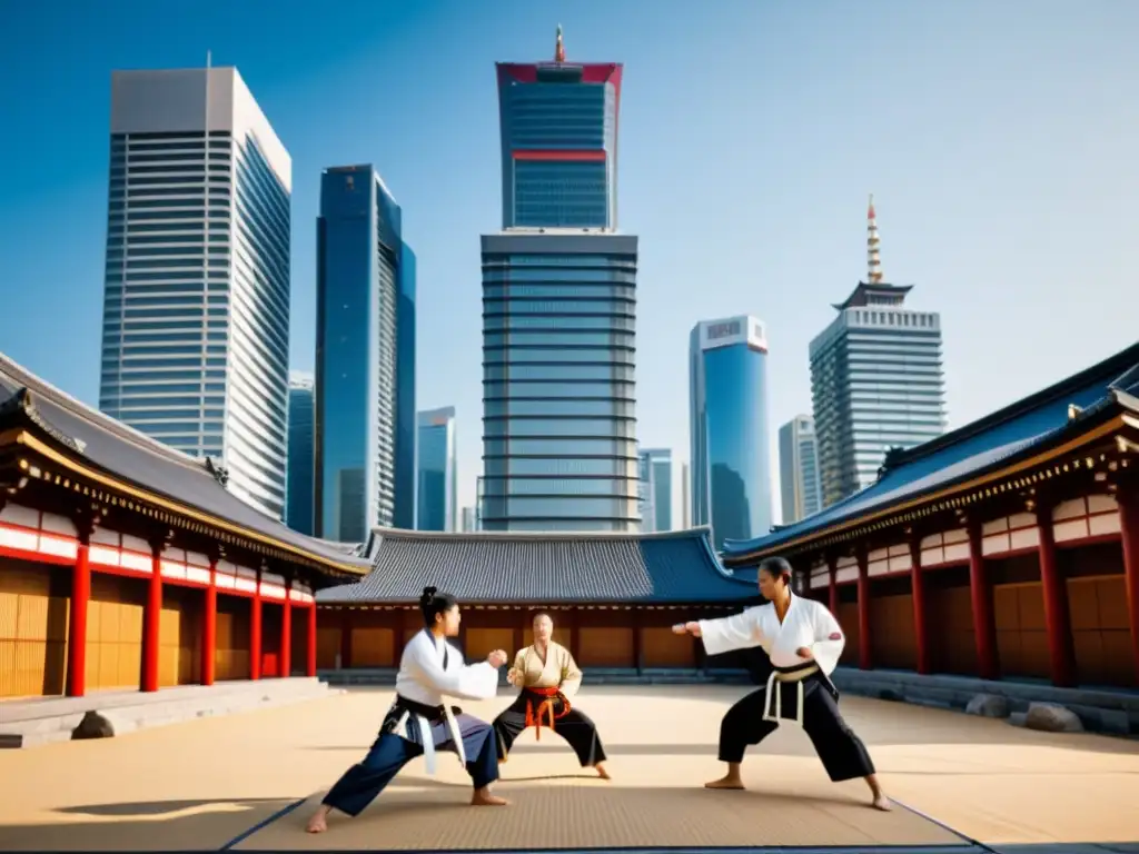 Entrenamiento de artes marciales en la ciudad, fusionando valores samuráis en el código Bushido