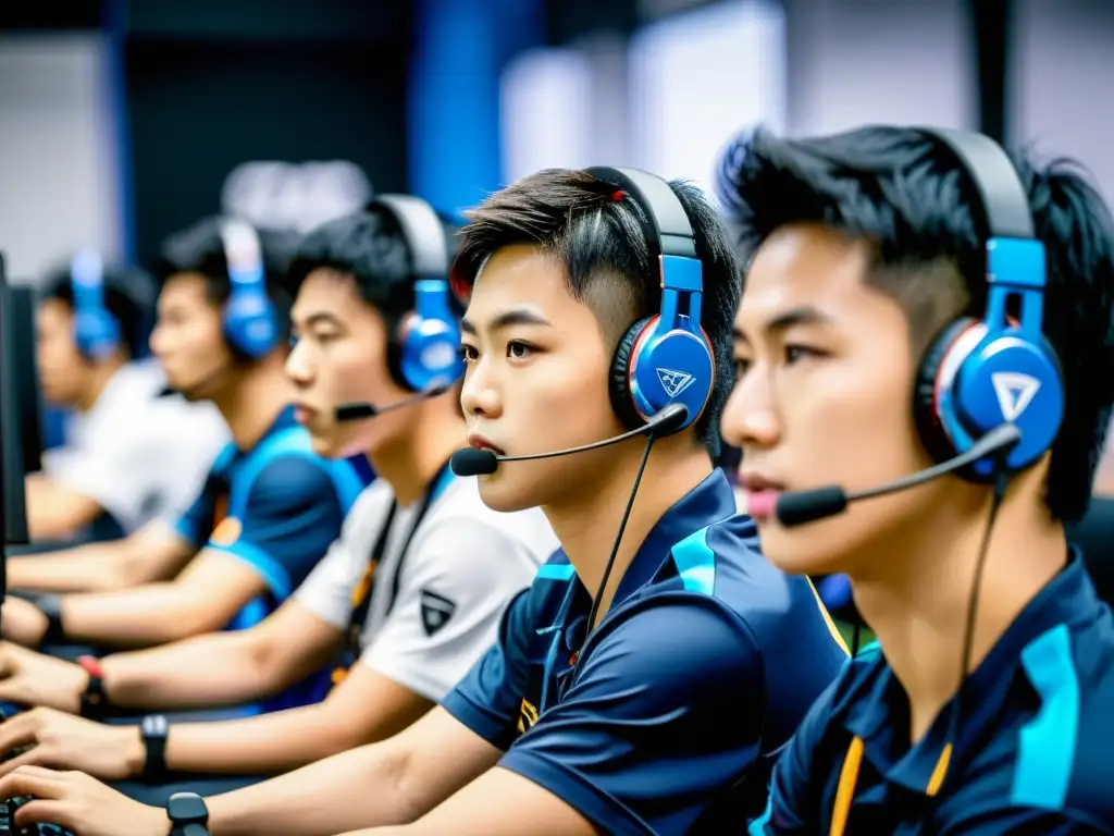 Entrenamiento intenso en academia de eSports en Asia, jóvenes concentrados