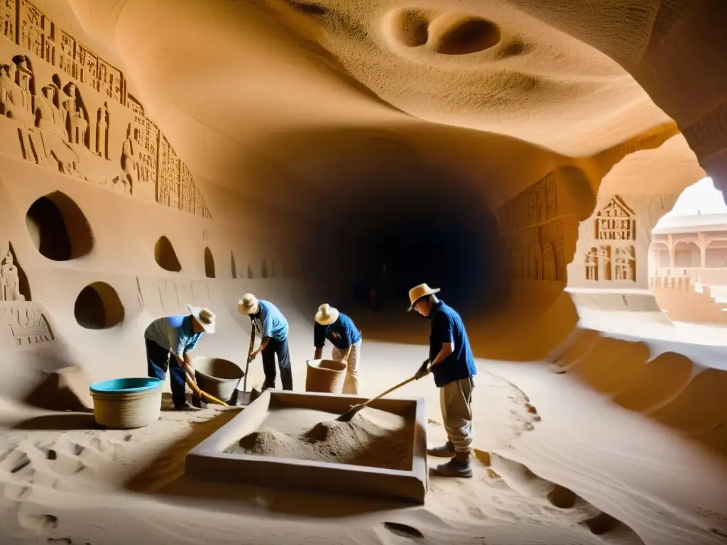 Equipo de arqueólogos excava con cuidado antigüedades asiáticas salvadas de destrucción en las cuevas de Mogao, Dunhuang, China