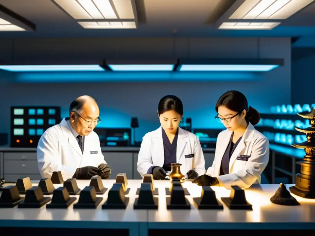 Equipo de investigadores examina con precisión artefactos samurái en laboratorio de vanguardia