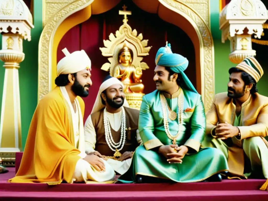 Escena detallada y vibrante de festival religioso en la película india clásica 'Amar Akbar Anthony