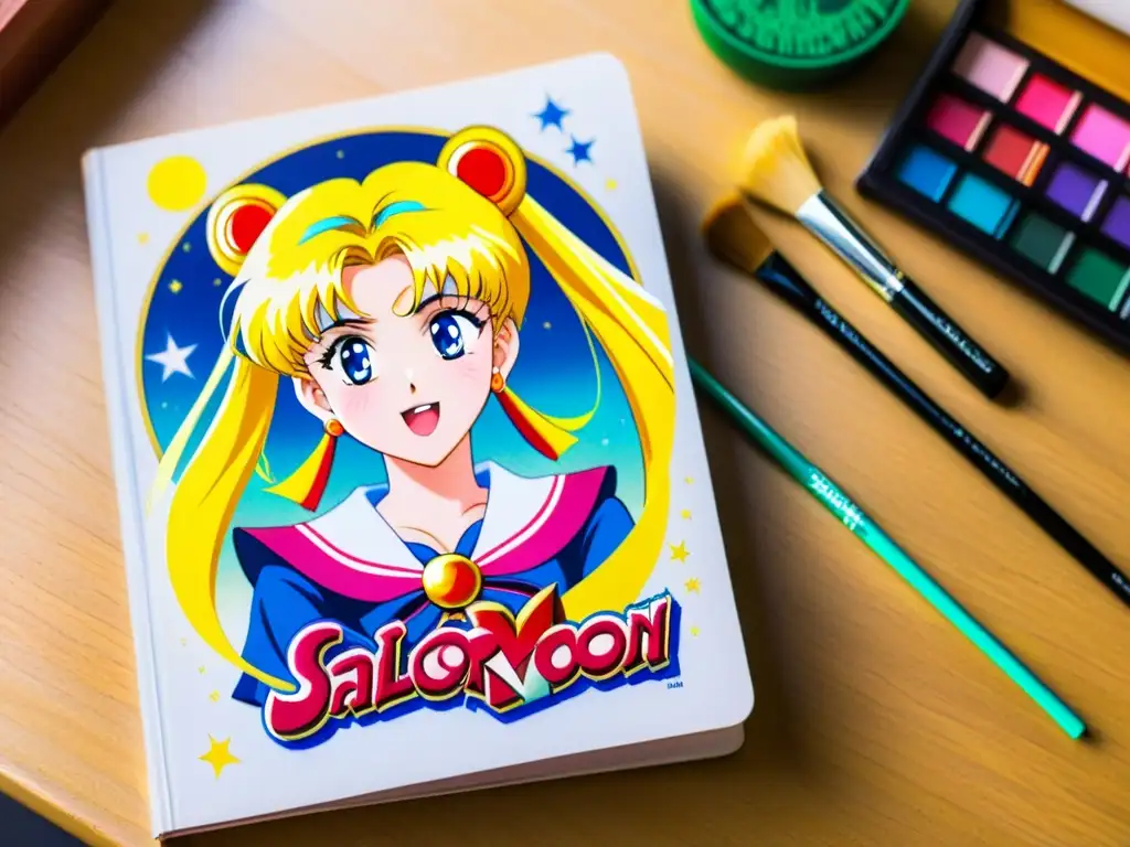 Una escena nostálgica y serena con el manga 'Sailor Moon' y materiales de arte