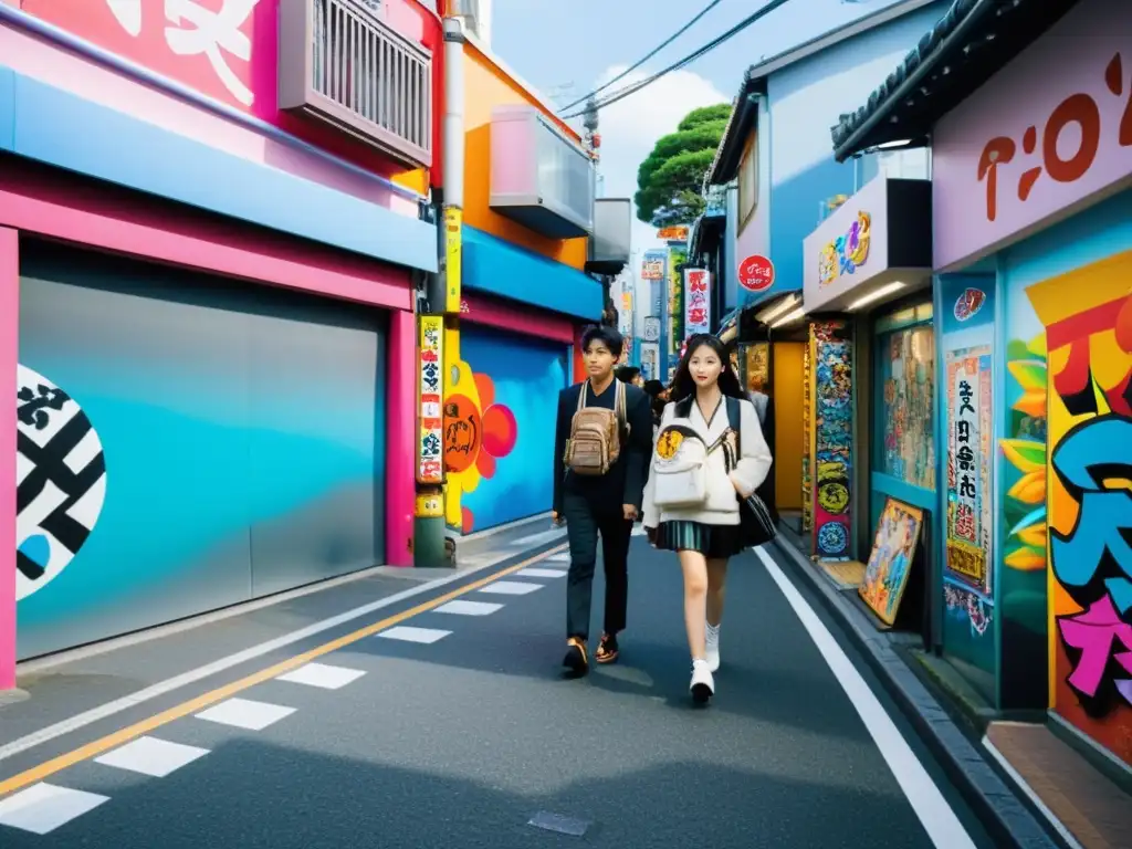 Escena vibrante en la concurrida calle de Harajuku, Tokio, que fusiona arte y moda en Asia contemporánea