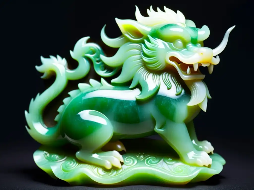 Una escultura en la China Antigua: una refinada escultura de jade de la dinastía Ming, con detalles intrincados y un brillo verde deslumbrante