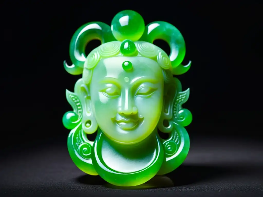 Una escultura de jade tallada de la antigua China, con detalles intrincados y translucidez única