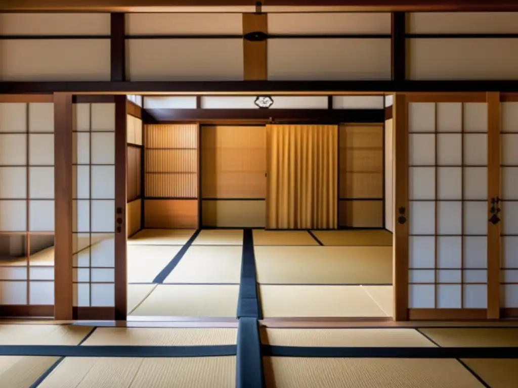 Espacio de entrenamiento de budo japonés con practicantes en gi tradicional, armas y caligrafía, reflejando la historia y evolución del budo japonés