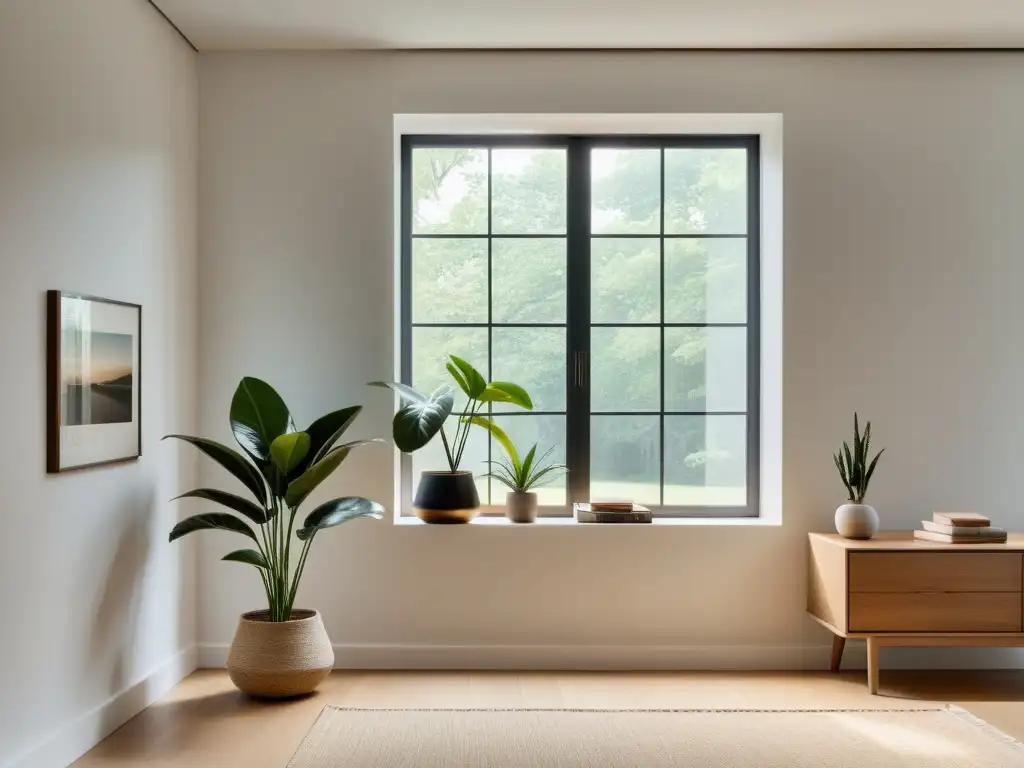 Un espacio minimalista y sereno con luz natural, decoración elegante y objetos cuidadosamente seleccionados