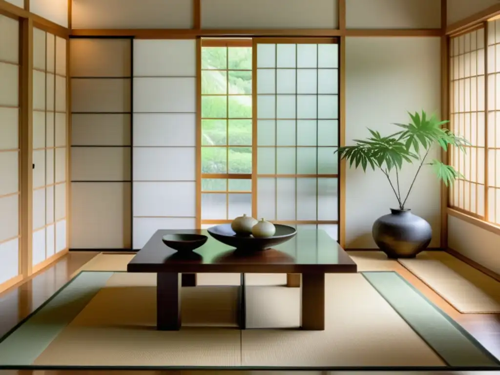 Espacio sereno con influencia de minimalismo japonés, evocando bienestar occidental