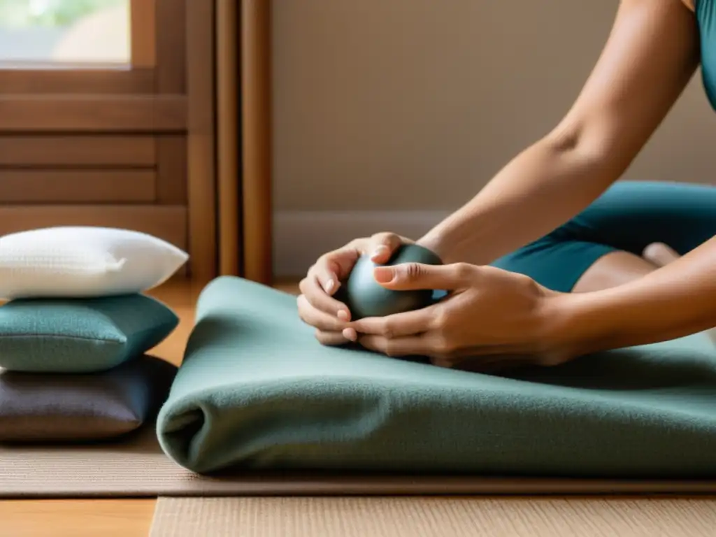 Un espacio de yoga tranquilo con luz natural suave