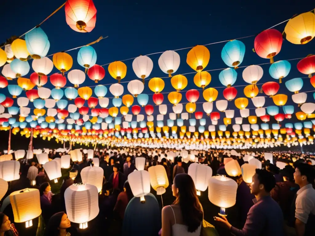 Espectacular festival de las linternas asiáticas iluminando la noche con un mar de colores y luz