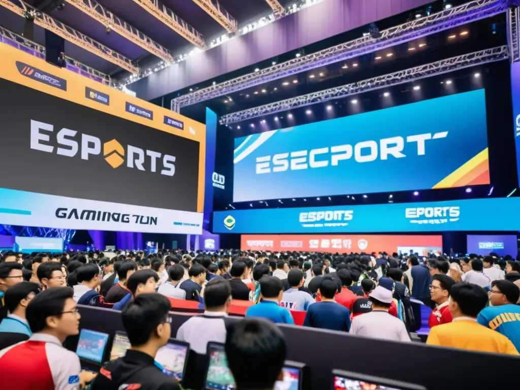 Convención de Esports: Energía y emoción en Asia Convención en Asia de eSports con fans entusiastas y coloridas marcas