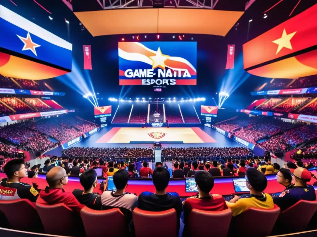 La evolución de los eSports en Vietnam cobra vida en un emocionante estadio lleno de fans, banderas y jugadores concentrados en la competencia
