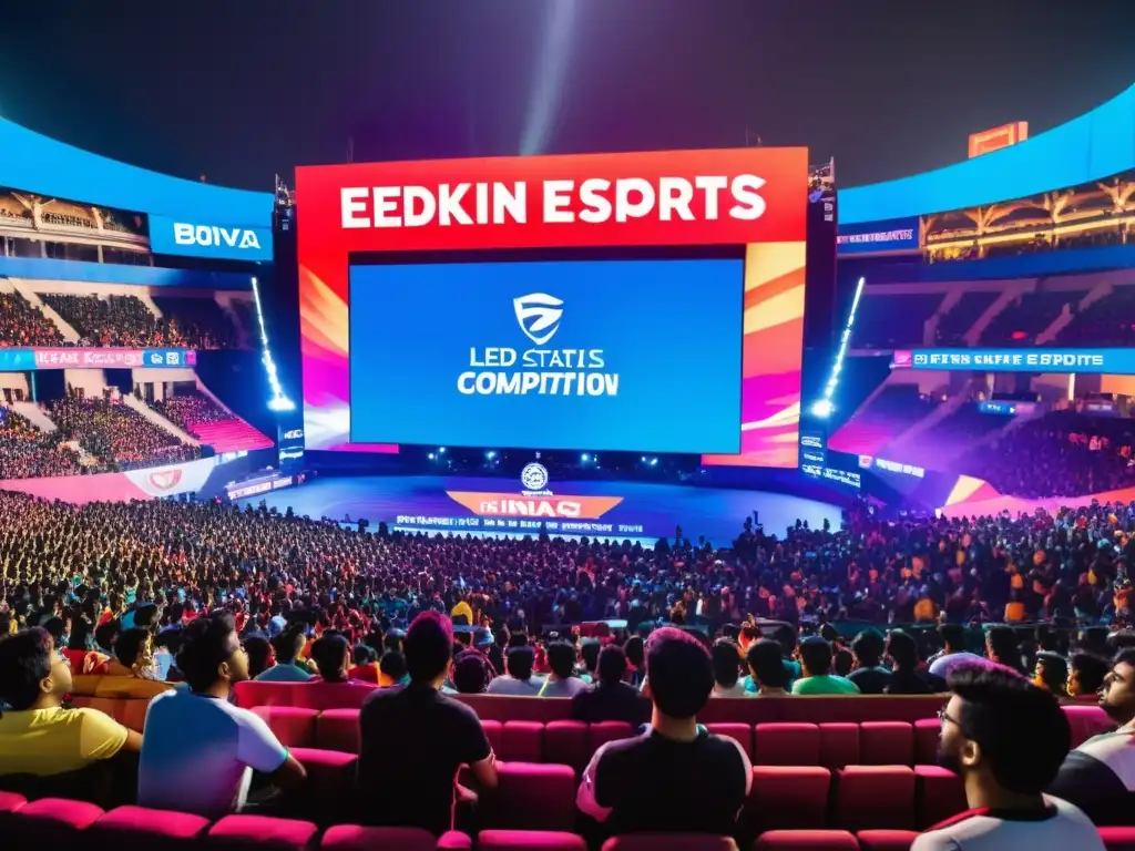 Estadio lleno en India con competencia eSports emocionante y fans entusiastas