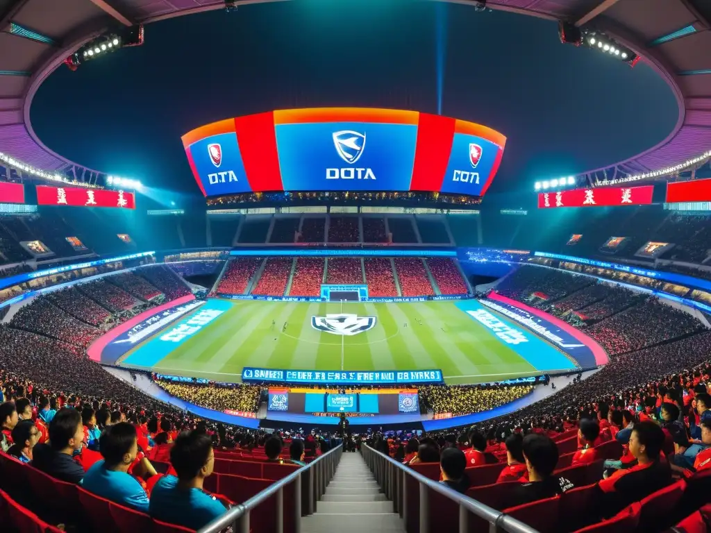 Estadio lleno en Shanghai para un épico enfrentamiento de Dota 2, reflejando el legado chino en el juego electrónico