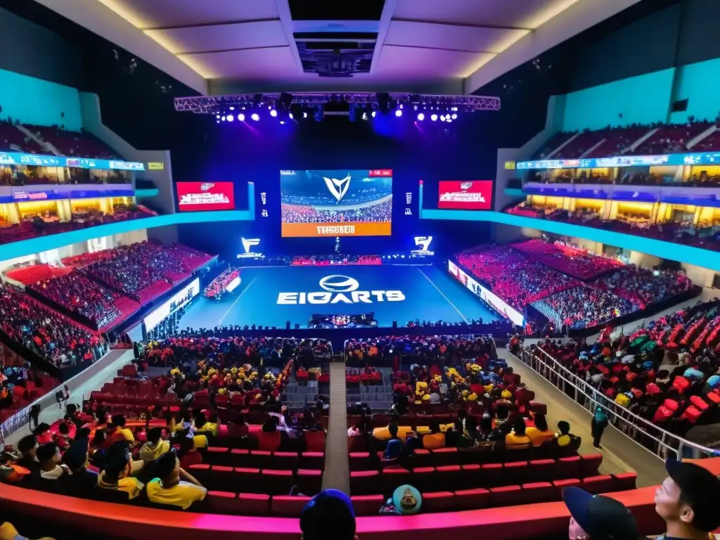 Estadio lleno en Ho Chi Minh City con vibrante torneo de eSports, reflejando la evolución de los eSports en Vietnam