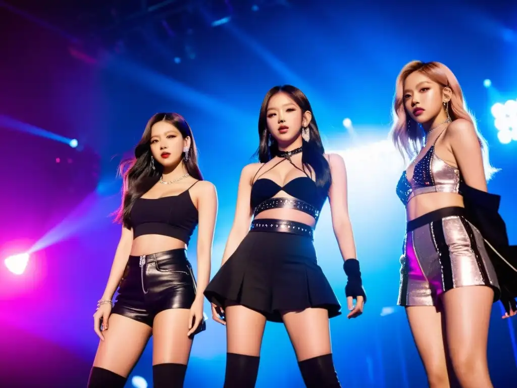 'Blackpink rompiendo estereotipos en la música global con una actuación vibrante y llena de energía en un escenario mundialmente iluminado