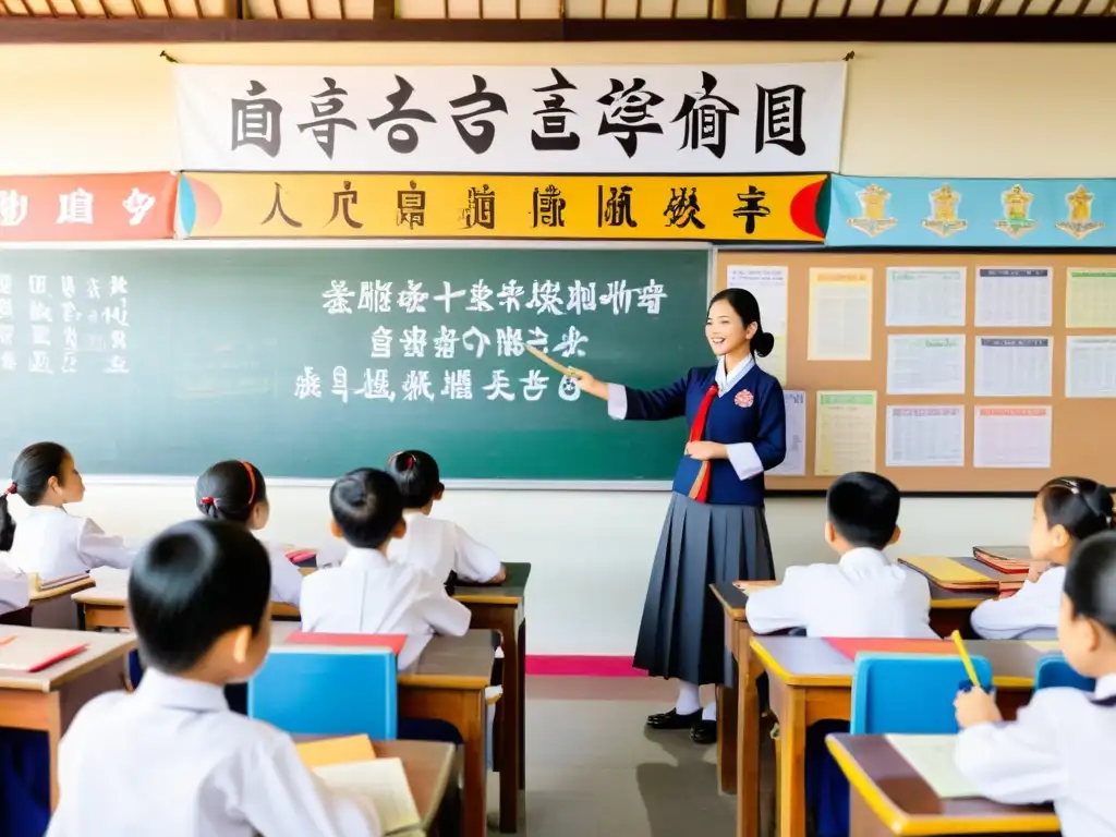 Estudiantes participan en actividad cultural en aula asiática, inmersos en aprendizaje y adaptación cultural al estudiar en Asia