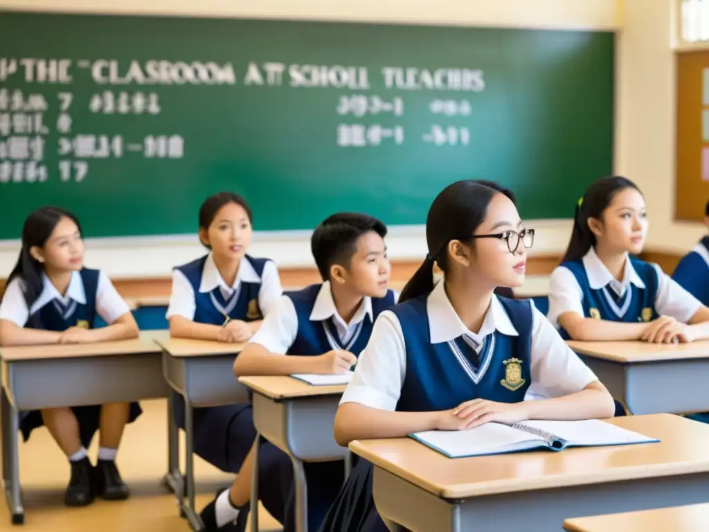 Estudiantes asiáticos participan activamente en clase, fomentando la inteligencia emocional en entorno académico Asia