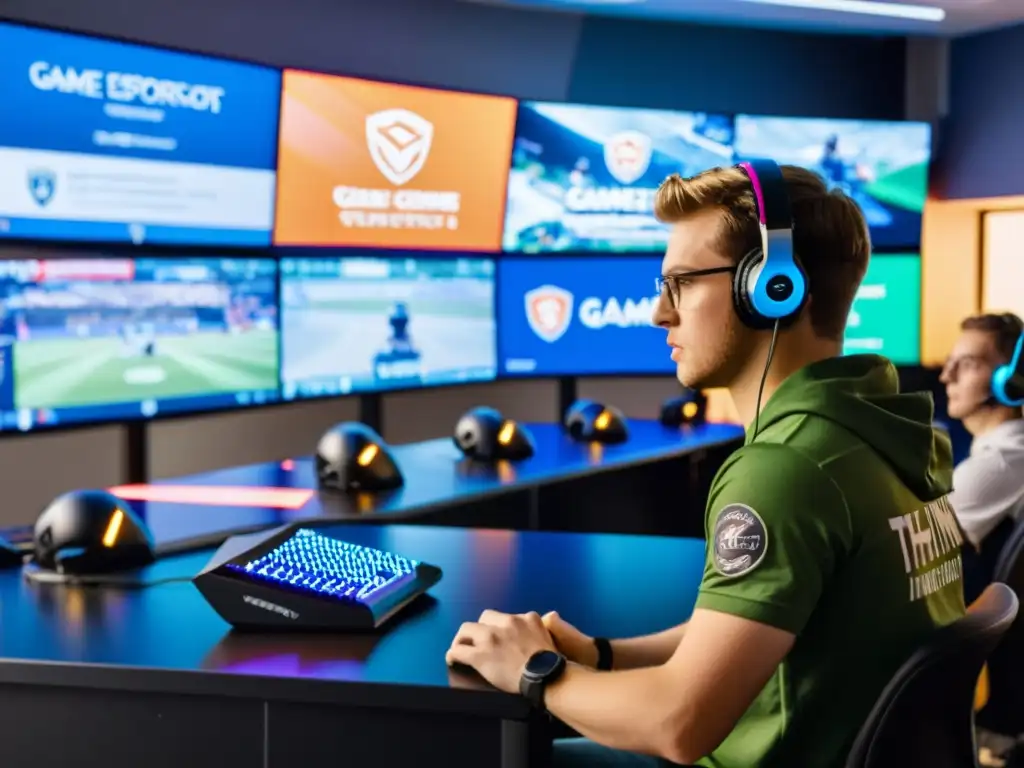 Estudiantes en aula de esports, concentrados en estrategias de juego