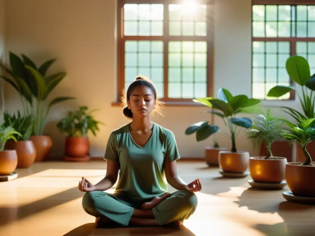 Estudiantes meditando en aula iluminada por luz natural, con técnicas budistas para mejorar memoria