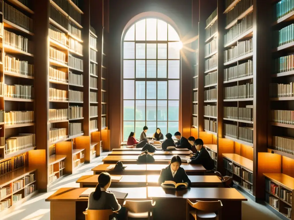 Estudiantes se concentran en la biblioteca de Fudan University, rodeados de libros