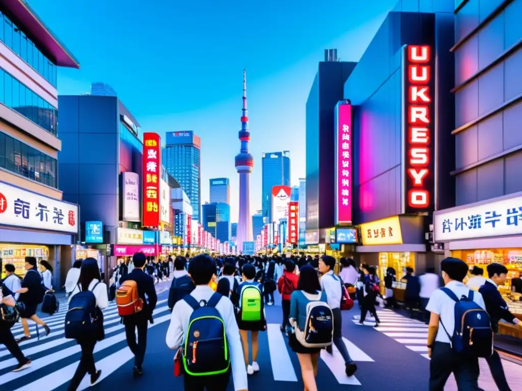 Estudiantes caminan por las bulliciosas calles de Tokyo, una de las mejores ciudades universitarias de Asia, con energía vibrante y rascacielos imponentes de fondo