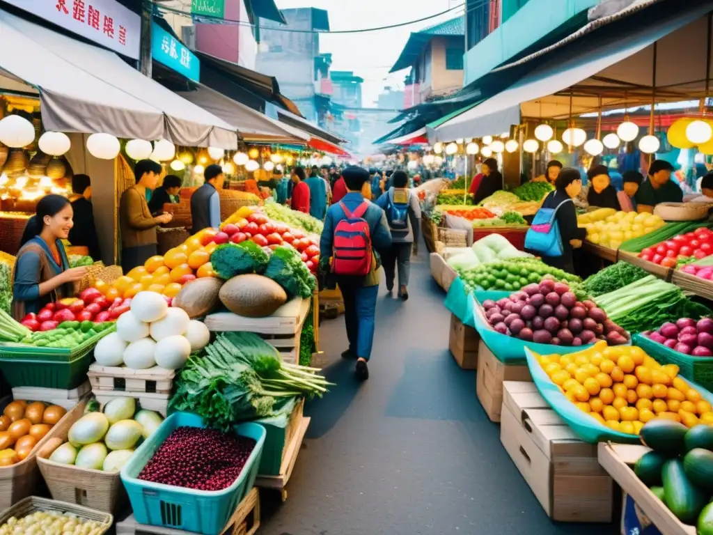 Estudiantes comprando en bullicioso mercado asiático, reflejando el costo de vida para estudiantes en Asia