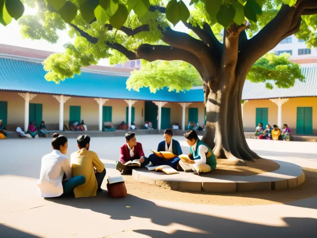 Estudiantes de Asia Central y Asia del Sur estudian bajo un árbol