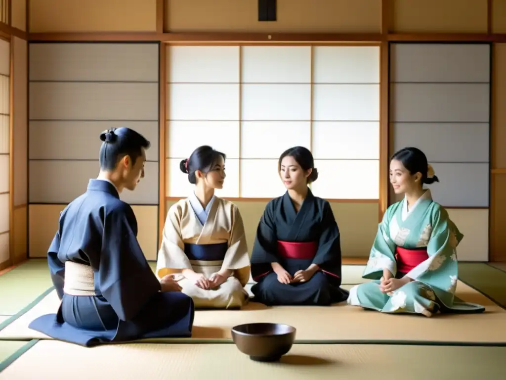 Estudiantes disfrutan ceremonia del té en yukatas en Japón, reflejando intercambios estudiantiles, respeto y cultura japonesa